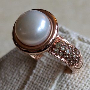 Bronzo Italia Rose Bronze, Pearl, and Peridot Ring